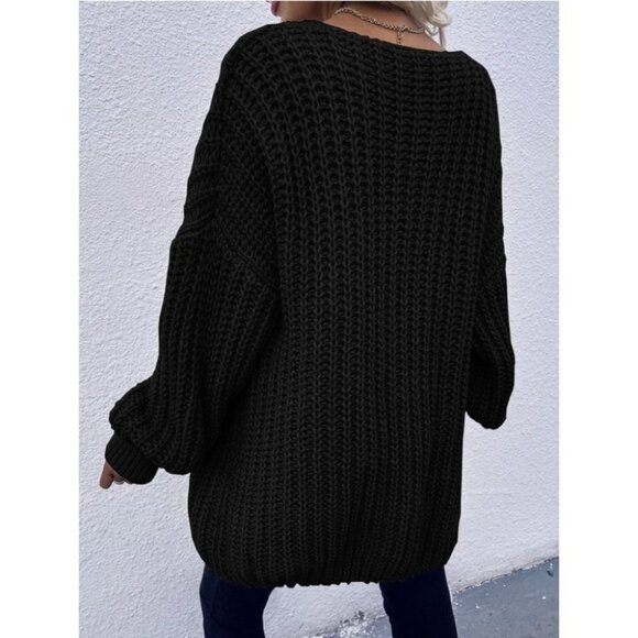 black Chunky Knit Open front comfy cozy sweater Cardigan - Picture 3 of 10